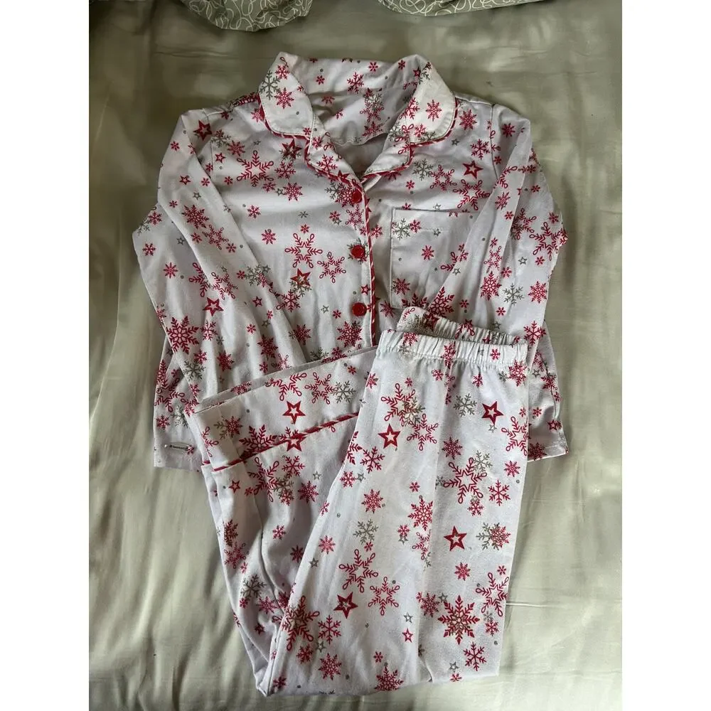 American Girl White Pajamas With Silver Red Snowflakes size 6